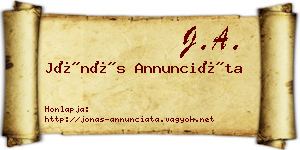 Jónás Annunciáta névjegykártya